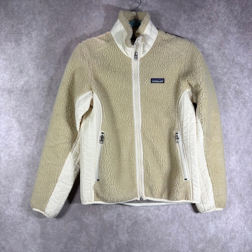 Patagonia Deep Pile Retro X Fleece Jacket Womens Small Cream Synchilla Full Zip